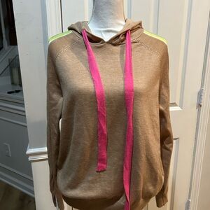Luminary Women's Taupe Hoodie Sweater with Pink Drawstrings Sz small